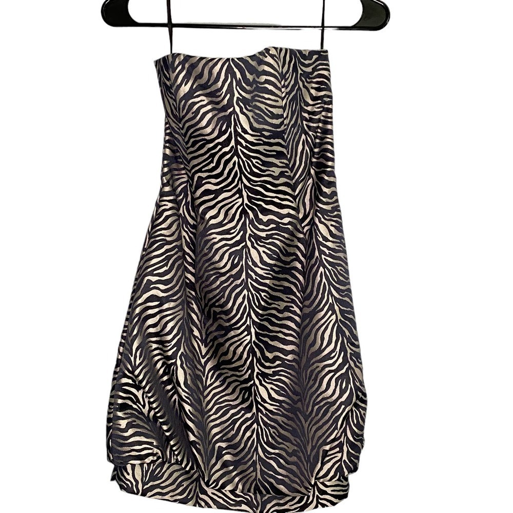 Jessica McClintock Zebra Print Strapless Cocktail Dress Size 2